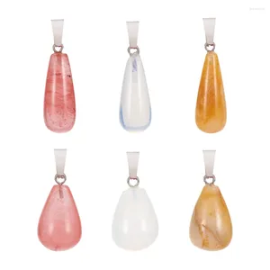 Pendant Necklaces Pandahall 12Pcs 6 Style Teardrop Natural Synthetic Gemstone Pendants With Stainless Steel Findings For Necklace Jewelry