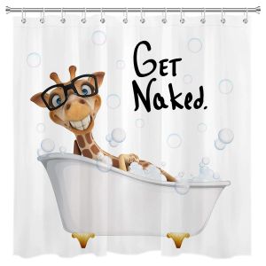 カーテン面白いキリンは裸のシャワーカーテンのガラスと眼鏡付きの泡のバブルバスタブ野生動物浴室の装飾防水生地