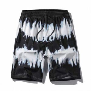 Mäns slipsfärgskort shorts Löst dragkörning dubbelficka simning stammar hawaiian byxor knä bad shorts strand casual byxor e3xz#