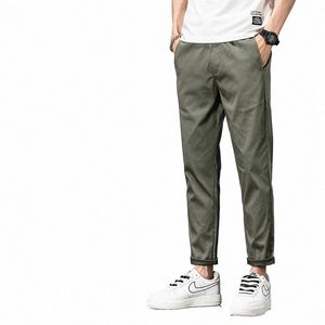 2024 New Brand Clothing Summer Soft Cosy Lyocell Casual Pants Men Thin Stretch Slim Ankle Length Pant Korean Green Trousers Male S1Wy#