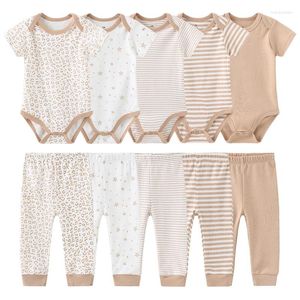 Conjuntos de roupas 10 peças bebê menina bodysuits calças menino roupas desenhos animados algodão infantil mangas curtas