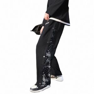 patchwork Men's Sweatpants Bandana Printed Joggers Knitted Fi Streetwear Loose Casual Tracksuit Jogging pants L0iu#