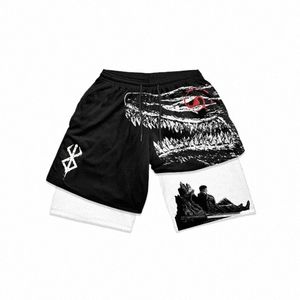 Anime Berserk Gym Shorts Mężczyźni 2 w 1 Performs Sports Short Pants Summer Sportsła oddychająca szybka sucha dresowa dres 5xl s9wj#