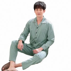 men Pajamas Spring Knitted Cott Mens Pajama Sets Striped Pijama Lg Sleeve Turn-down Collar Cardigan Plus Size 4XL Sleepwear 94a7#