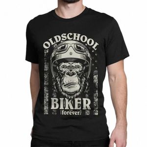 Old School Biker Motorcykelcykel Gorilla Men T Shirts Racing Tee Shirt Round Collar T-shirt Cott Birthday Present kläder O7GS#