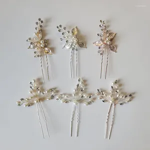 Grampos de cabelo SLBRIDAL Handmade Strass Pérolas de Cristal Flor Nupcial Pin Adesivo de Casamento Acessórios Mulheres Gilrs Jóias