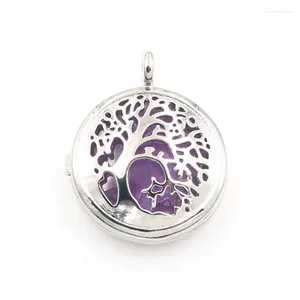 Hänghalsband Amethyster Stone Silver Plated Tree of Life Locket kan öppna gröna Aventurine -smycken