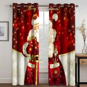 Шторы с рисунком Санта-Клауса, Рождественская елка, красное золото, оконные шторы для детей, спальня, гостиная, ванная комната, кухня, дверь, зал, домашний декор