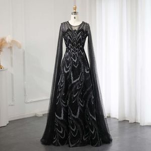 Crystal Sharon Black Grey sa Evening Cape ärmar Pink Plus Size Arabic Women Wedding Dress Party Prom Gown SS005