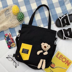 Bag Simple Women Package Print Cute Bear Canvas Handbags Japanese Literary Shoulder Casual Shopping Tote Girl Handbag