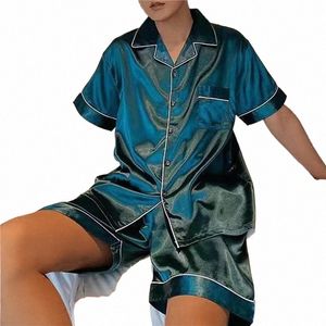 new Summer Pajamas For Man Big Size Silk Mens Pajama Sets Shorts Satin Short Sleeve Sleepwear Home Pijama Night Wear Loungewear m3KF#