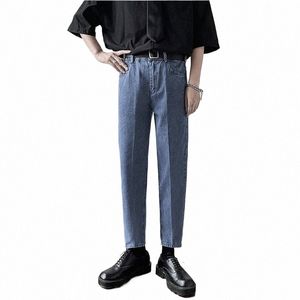 мужские джинсы Простые базовые ретро большого размера Стройные подростки Модные корейские стили Мужские брюки до щиколотки Джинсовые мягкие для отдыха Hot K6jD #