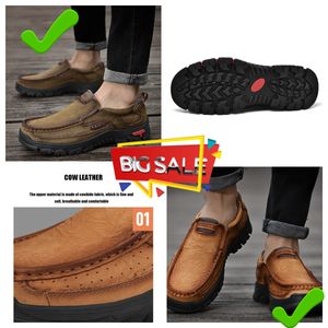 New selling leather shoes men genuine loafers casual leather shoes hiking GAI high Quality 2024 middle-aged waterproof Business comfortable lightweight brown