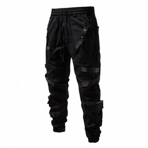 fi ninja pantolon teknoloji giyim bandaj fermuar cepleri kargo pantolon joggers erkek siyah hip hop sokak kıyafeti pantolon o6mi#