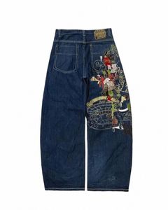 Design Sense Niche Drag Gedruckt Denim Jeans Breite Bein Jeans für Frauen Herbst Lose Hohe Taille Hosen Gerade Bein Hosen c7oe #