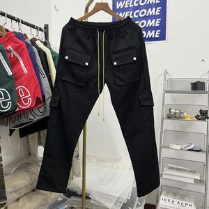 Foto reali Pantaloni cargo mimetici neri Uomo Donna Pantaloni casual con coulisse e tasche da strada lavate vintage