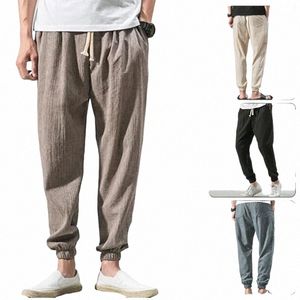 men Hip-hop Trousers Summer Breathable Cott Linen Yoga Sport Trousers Drawstring Sweatpants Boy Streetwear Pants e6aY#