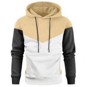 Autumn Winter Men's Patchwork Sweatshirt Hoodies Clothing Casual Loose Fleece Warm Streetwear Male Fi Hooded Sports Top V8J2#