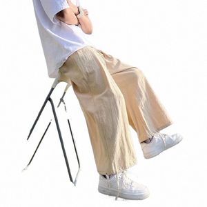 2022 new versatile loose straight pants men's cott linen sports casual pants loose casual pants lantern J6cD#