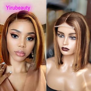 Brazilian Human Hair 4X4 Lace Bob Wig P4/27 Piano Color Straight 10-18inch Middle Part 150% Density