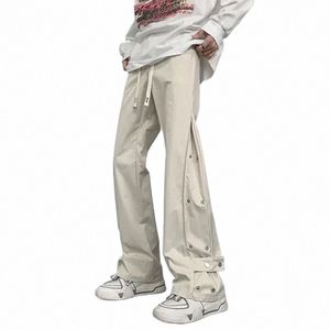 Houzhou Wide Leg Pants Men Sports Tracksuit Bott Slitt Overdimensionerade byxor Male Lose Casual Streetwear Hip Hop Spring och Autumn N7SO#