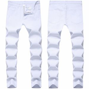 Ny stil mäns vita smala passform jeans heta fi stretch casual mager jeans män blyerts byxor stuga denim byxor man 28-40 o2fl#