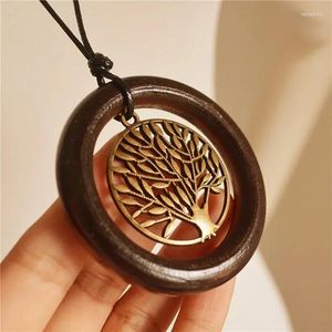 Pendant Necklaces Vintage Ethnic Style Women Wooden Circle Big Tree Necklace Long Sweater Chain Charm Jewelry Gift For Festival