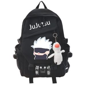 Sırt çantası anime jujutsu kaisen baskı sırt çantası naylon zip paketi moda sırt çantası seyahat dizüstü çantası öğrenci karikatür okul çantası ücretsiz kolye