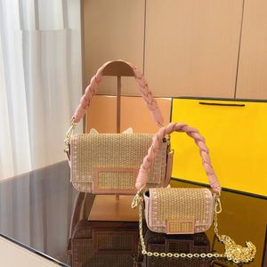 2023 saco de palha verão designer bolsa bolsa feminina crossbody sacos moda cor correspondência mini pequena baguette tecido sacos ombro 230618