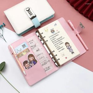 A6/A5 KAWAII Lösenord med låsande löst-blad handbok Multifunktionell dagbokspänne Notepad Enkelt student stationer anteckningsbok