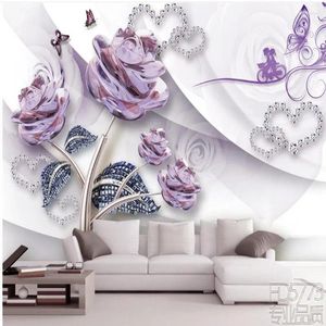 Wallpapers Wellyu Customized Large-scale Murals Fashion Luxury Romantic Roses Jewelry Flowers Living Room TV Backdrop Wallpaper