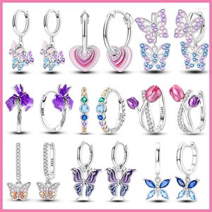 Studörhängen 925 Sterling Silver Sparkling Butterfly Tulips Hoop For Women Party Wedding Luxury Jewelry Birthday Present
