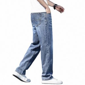 Jeans för män Lossa rakt ben av high-end bred ben stor storlek stretch medelålders casual lg byxor fyra hav h8ui#