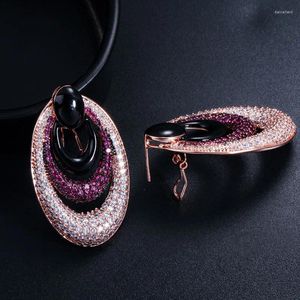 Dangle Earrings Pera European Style Red White Zzircon Rose Gold Color Long Big Round Drop for Women Dinner Party Jewelry e149