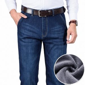 shan BAO winter brand fleece thick m straight loose jeans classic style high-quality men's casual high waist denim jeans 93m9#