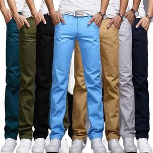 Outono 2023 Calças retas casuais masculinas Juventude Slim Fit Calças de cor sólida o3bS #