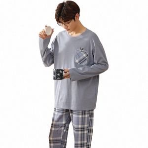 Neue Herbst-Winter-Männer-Pyjama-Sets LG-Ärmeln FI-Nachtwäsche Startseite Anzug Big Size Nachtwäsche Soft Cott Plaid Luxus-Pyjamas k4fj #