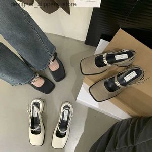 Slippers Designer Summer Women Sandals Fashion الأنيقة الكعب السميك أحذية سميكة السيدات غير الرسمي في الهواء الطلق مربع الصندل الصندل Q240326