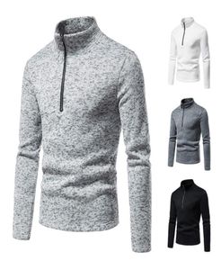 Suéter masculino 039s 2021 primavera pulôver quente suéter de malha masculino sólido casual gola alta meio zip inverno pulôveres de lã tops8638333