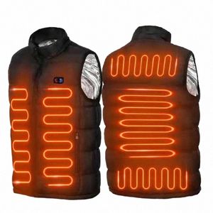 Dubbel Switch 9 Platser uppvärmda väst män USB uppvärmd jacka uppvärmning Vest termisk klädjakt Vest Winter Fi Heat Jacket U3XE#