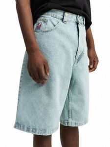 Big Boy Shorts Y2K Pants Harajuku Gothic Hip Hop Carto broderi retro blå baggy denim gym shorts nya män basket shorts c3c9#