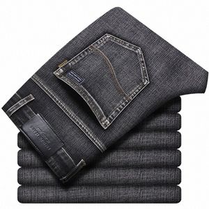 Männer Stretch Retro Grau Jeans Busin Gerade Bein Jeans Casual Denim Lg Hosen Mann Plus Größe Fi Slim Fit Einfache hosen B2X1 #