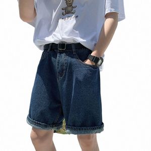 2024 sommer Blau Denim Shorts Männer Fi Beiläufige Gerade Denim Shorts Männer Streetwear Lose Hip Hop Retro Jeans Shorts M-2XL 441F #