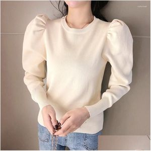 Frauen Pullover Mode Koreanischen Stil Stricken Frauen Pullover Plover Hemd Frühling Herbst Elegante Bluse Plissee Puff Drop Lieferung Appar Otr5Z