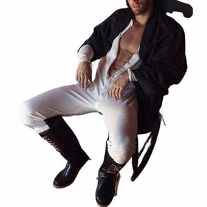 Sexy dünne Hosen Sommer Esie Jumpsuit Herren Einteiliger Wetlook Bodysuit Weiß FI Neue offene Schritt Playsuits Männer Kleidung 2023 M8PD #