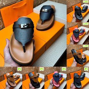Lyxdesigner Sandaler Mens Slippers Empire Thong Men Slides Casual Sandles Fashion Brands Flat Leather Metal Buckle Flip Flops Beach Shoes Slipper Storlek 38-46