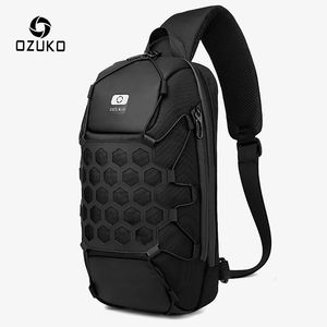 Ozuko män bröstväska anti stöld crossbody för mens USB laddning sling utomhus manlig pack kort resa messenger väskor 240311