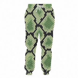 брюки бегуна Man Fi Animal 3D Bunders Print Diamd Snake Skin Green Sweathant