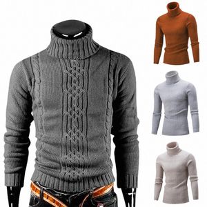 autumn and Winter Men's Warm Sweater Lg Sleeve Turtleneck Sweater Retro Knitted Sweater Pullover c5kz#