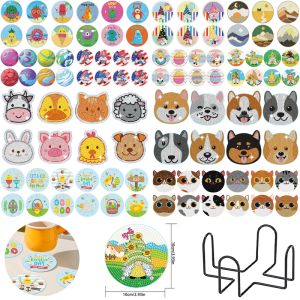 Ścieg 615pcs DIY Diamond Malarstwo Coaster Easter Cartoon Animal Animal Diamond mozaika Puchar Kupa Poduszka Stołu z stojakiem